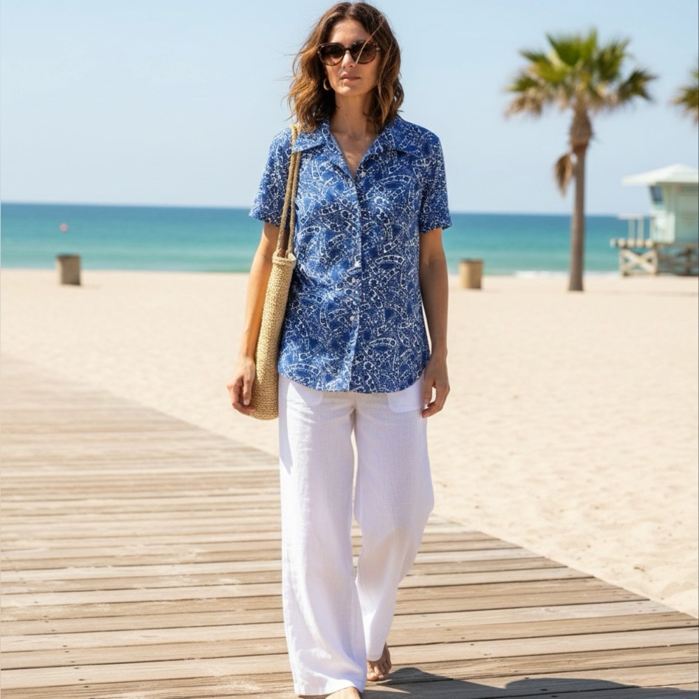 70s Vintage Blue Patterned Shirt